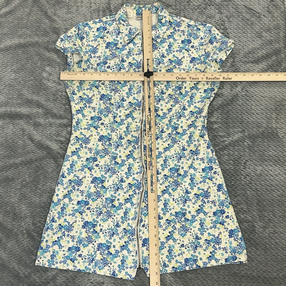 Vintage Paris Blues Denim Dress Medium Floral Full Zip Up Retro Y2K Midi Spring - Picture 6 of 9